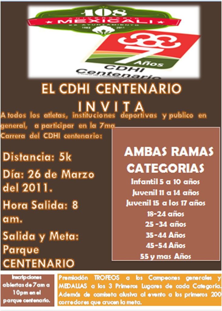 Convocatoria Carrera del CDHI Centenario. Mexicali 2011