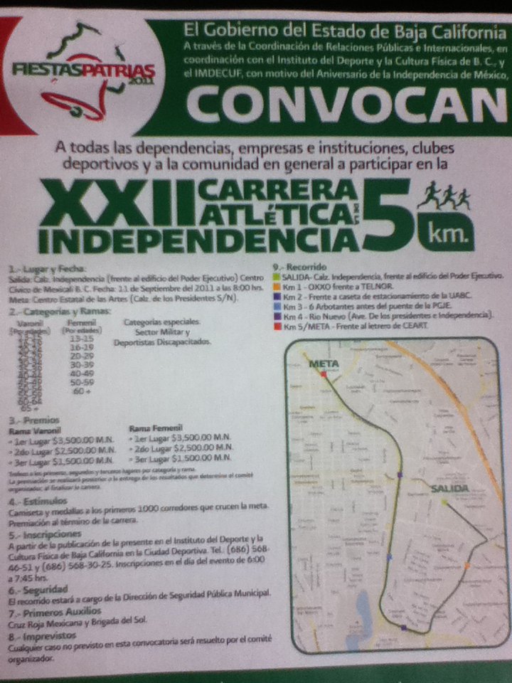 Convocatoria: XXII Carrera Atlética Independencia 5km. Mexicali, B.C.