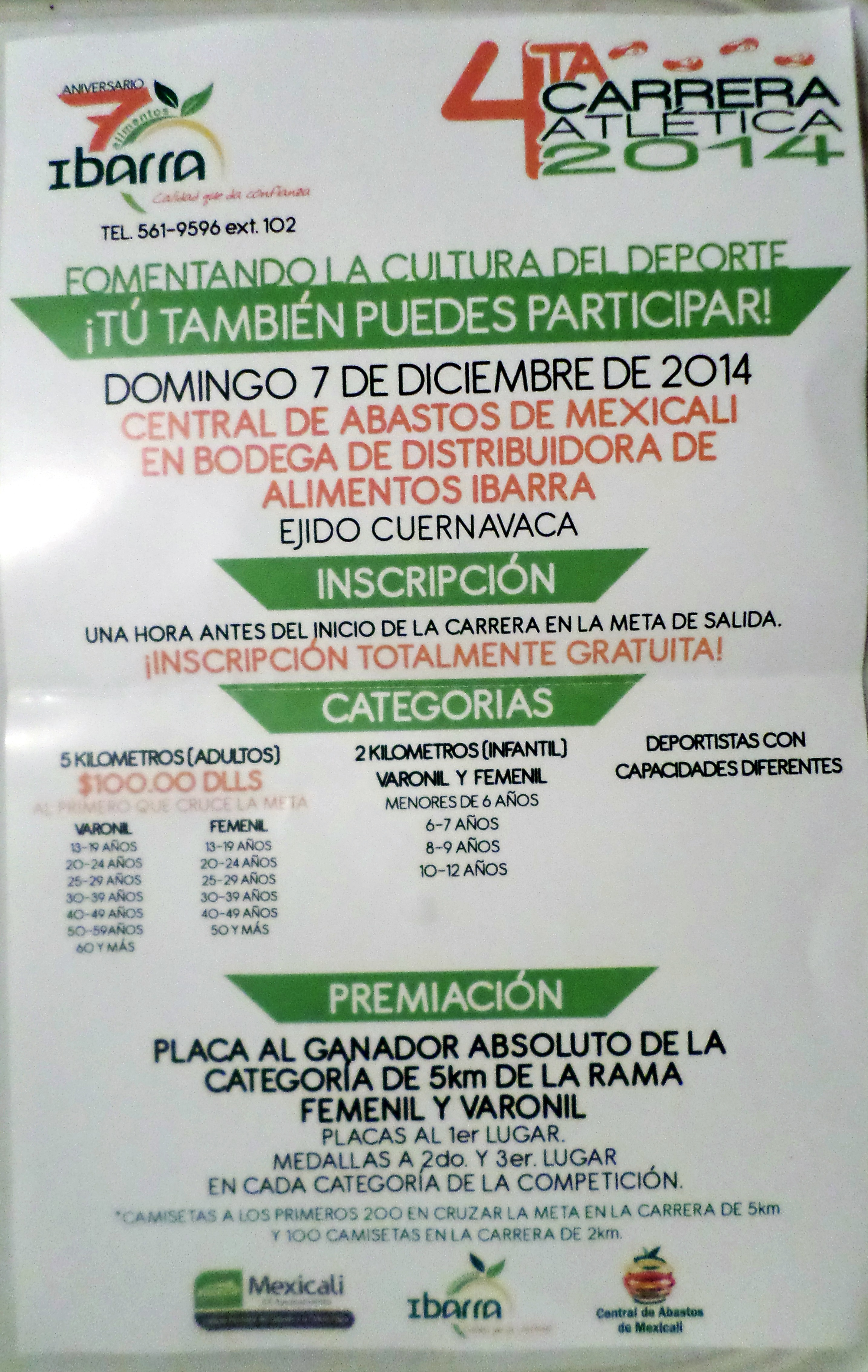 Convocatoria 4ta. Carrera Atlética 2014 «Alimentos Ibarra»