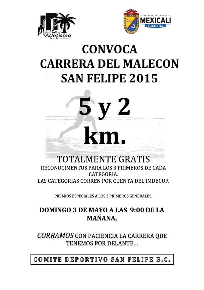 Convocatoria Carrera Atlética del Malecon San Felipe 2015