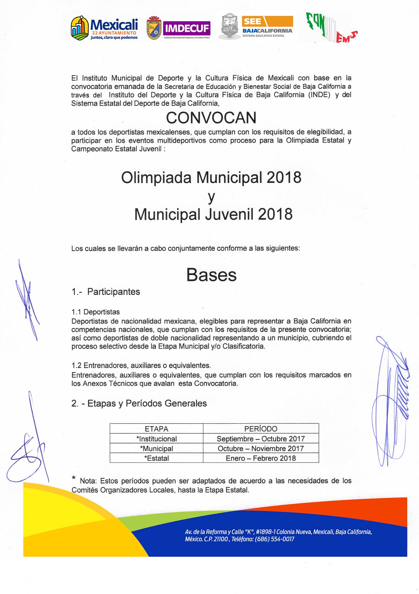 Convocatoria proceso de Olimpiada Municipal y Municipal Juvenil 2018.