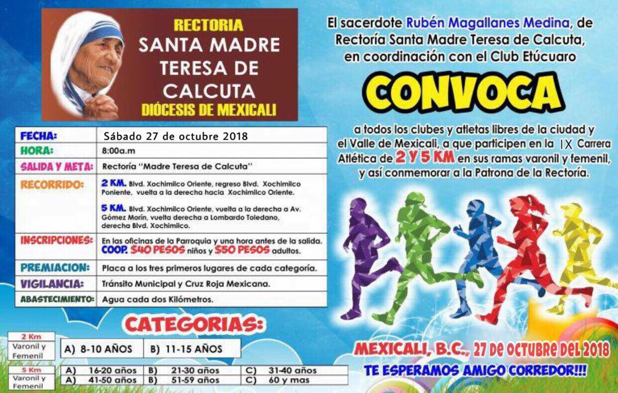 IX Carrera Atlética Rectoría Santa Madre Teresa de Calcuta. (27/10/2018)