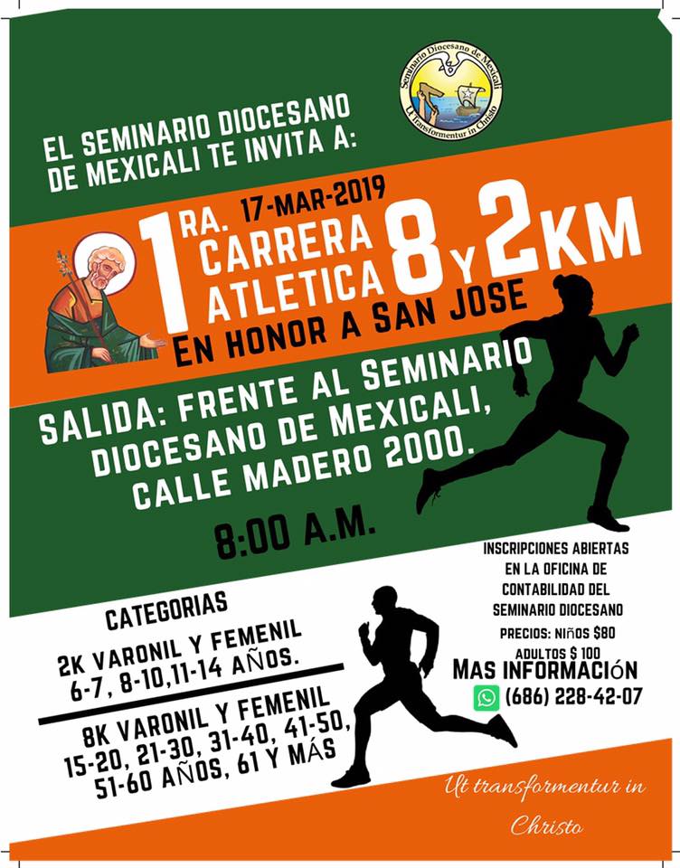 1ra. Carrera Atlética Seminario Diocesano 8 y 2K.(17/03/2019)