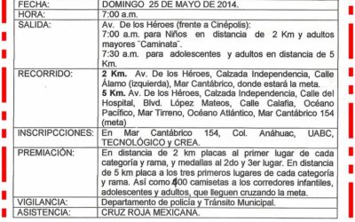 XXXI Carrera Atlética en Honor al Profesor Adalberto Baca Ixta 5 y 2 Km. (25/05/2014)